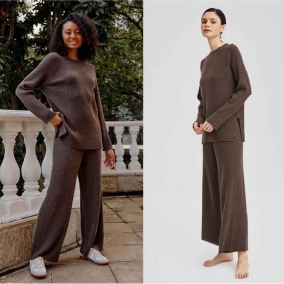 Nap Loungewear Cashmere Rib-Knit Crew Neck Pullover Sweater M Brown - Picture 1 of 8